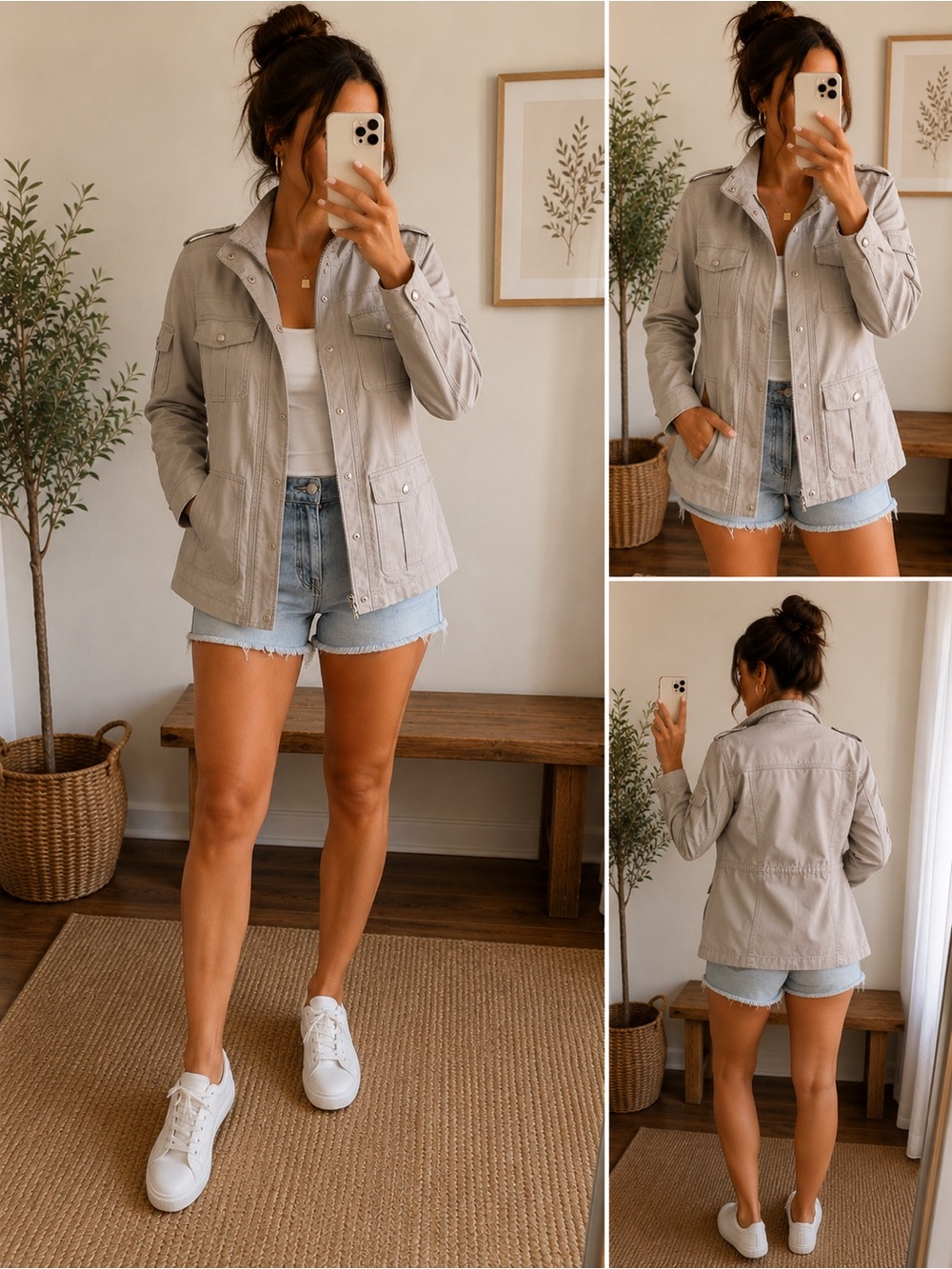 Kensie Light Gray Utility Jacket - Women